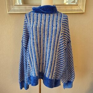 Charli Oversized Blue Chenille Stripe‎ Turtleneck Sweater Womens Oversized Large